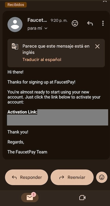 Verificacion registro FaucetPay